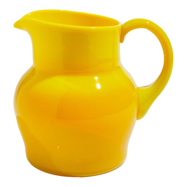 Vintage Cadmium Yellow Opaline Blown Glass Pitcher For Sale
