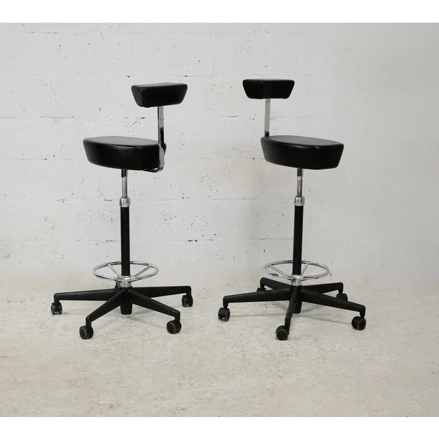 Black Leather and Steel Swivel Stools by George Nelson for Vitra, 2001, Set of 2 For Sale - Image 8 of 18