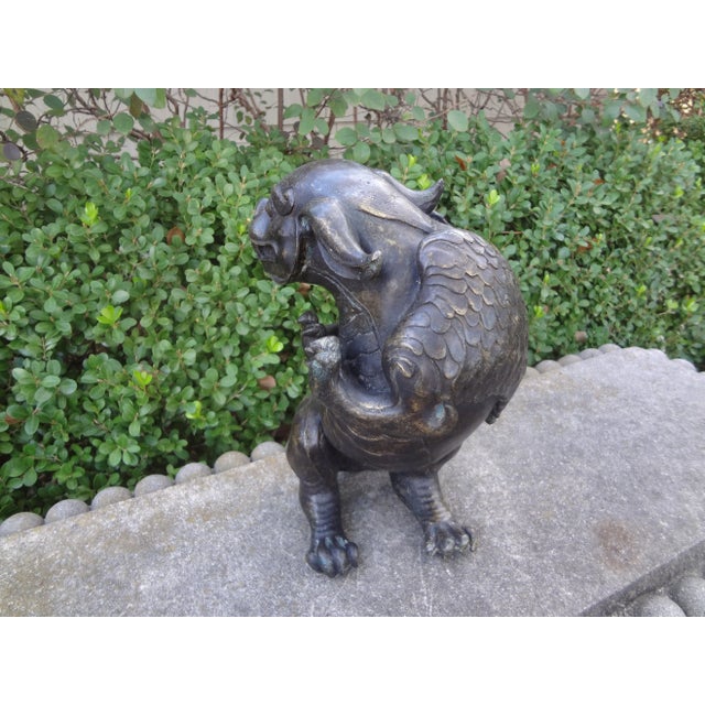 Bronze 19th Century Chinese Bronze Foo Dog With Wings For Sale - Image 8 of 11