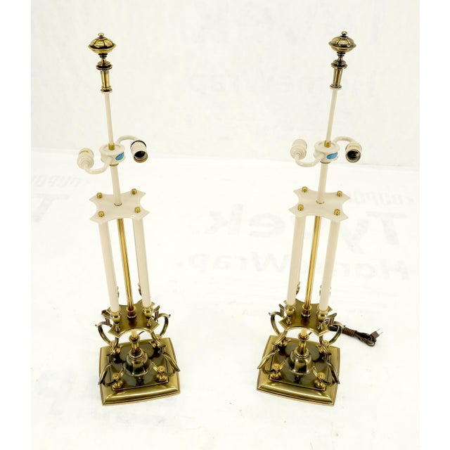 Like NEW Pair of Fine Stifel Brass Table Lamps Mid Century Modern MINT! For Sale - Image 10 of 12