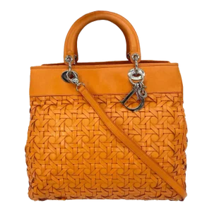 Christian Dior Woven Leather Orange Lady Dior Avenue Tote