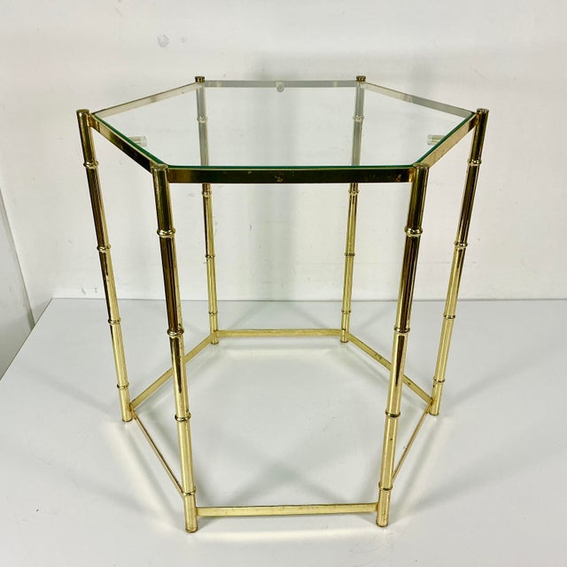1970s 1970s Vintage Boho Chic Coastal Hollywood Regency Faux Bamboo Metal Drinks Table. For Sale - Image 5 of 12