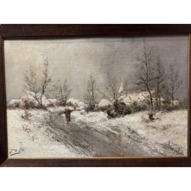 Hill Jean, Belgium Winter Landscape Man Alone Church in the Background, 1916, Oil on Canvas For Sale - Image 10 of 13