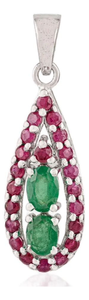 Artisan Sterling Silver 3.54 Carat Emerald & Ruby Teardrop Pendant - Christmas Gift