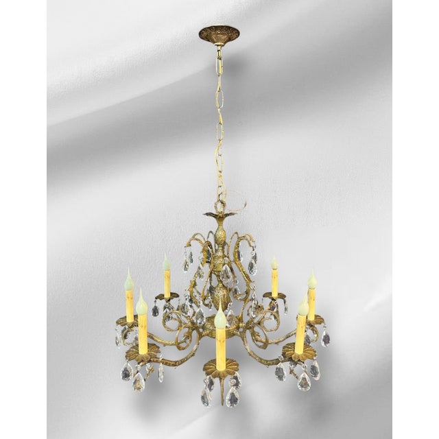 Brass 1940s Solid Brass Rococo Chandelier For Sale - Image 8 of 17