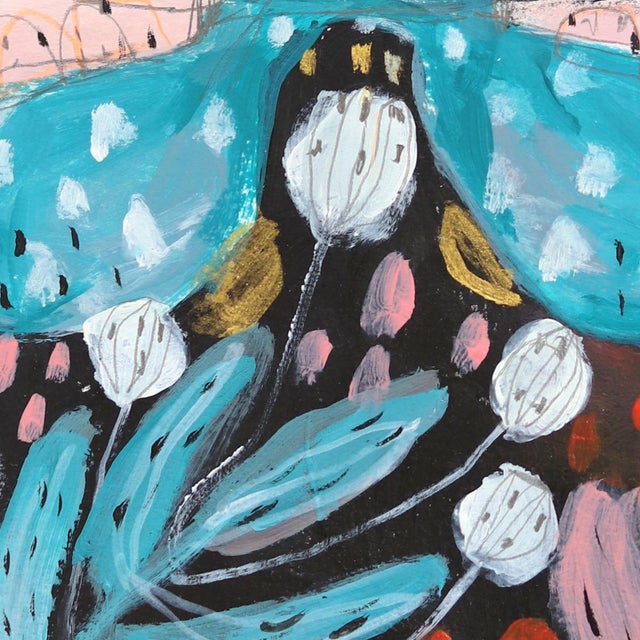 Passing Clouds - Colorful Whimsical Figurative Feminine Fantasy Art on Paper Original Artwork by Silvia Pavarini For Sale - Image 4 of 7