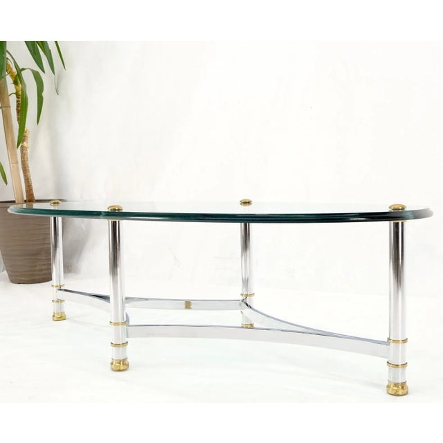 Mid-Century Modern Brass Chrome Thick 3/4" Glass Top Mid Century Modern Oval Coffee Center Table For Sale - Image 3 of 13