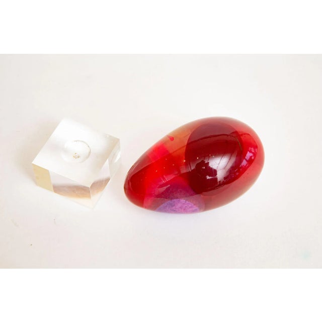 Vintage Resin Ovoid Sculpture on Custom Lucite Base Red, Tan, Purple, Gray, Yellow, 1960's For Sale - Image 9 of 10