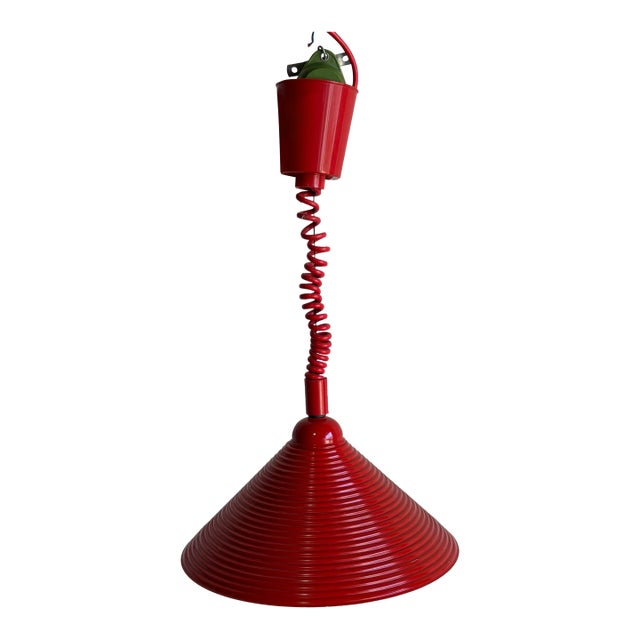 Mid 20th Century Mid-Century Modern Red Adjustable Metal Pendant Ceiling Lamp For Sale
