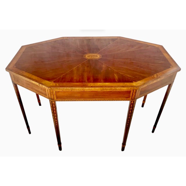 Georgian Octagonal Center Library Table Inlaid Mahogany For Sale In Tampa - Image 6 of 12