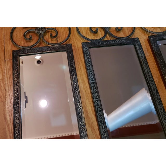 Metal Mid 20th Century Wall Mount Beveled Mirrors-Set of 3 For Sale - Image 7 of 8