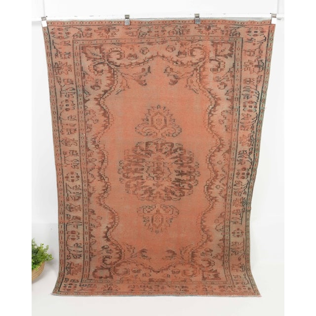 1970s Vintage Turkish Oushak Handmade Wool Cotton Orange Area Rug For Sale - Image 10 of 11