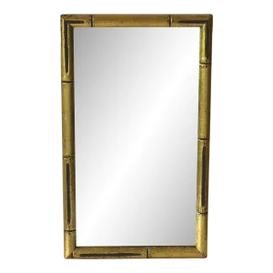 Gold Giltwood Faux Bamboo Framed Wall or Vanity Mirror in the Chinoiserie Style