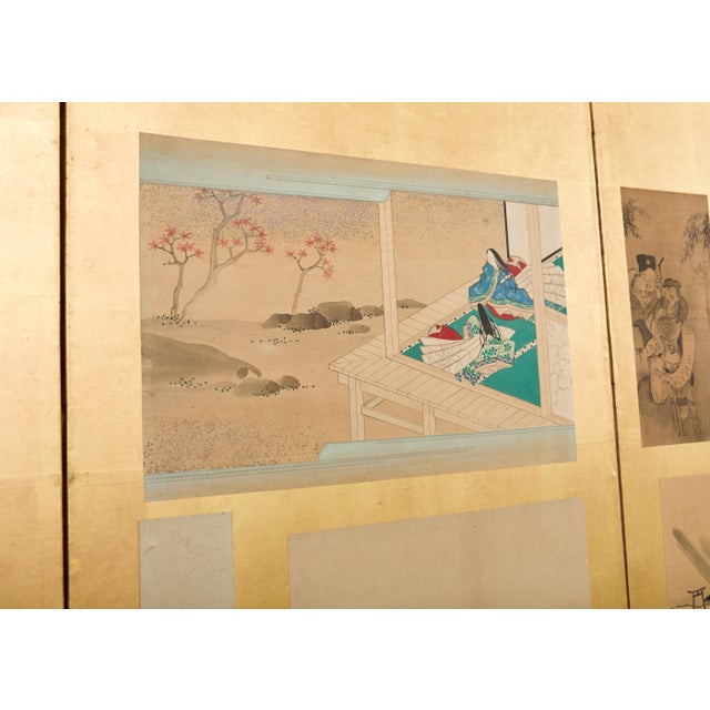 Gold Pair Japanese Edo Six Panel Harimaze Decoupage Screens For Sale - Image 8 of 18