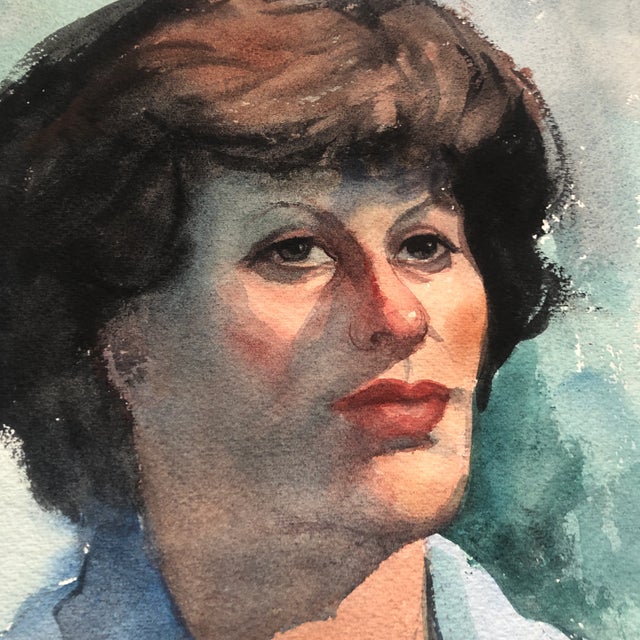 Original Vintage Double Sided Male/Female Portrait Watercolor Painting Signed For Sale In Philadelphia - Image 6 of 7