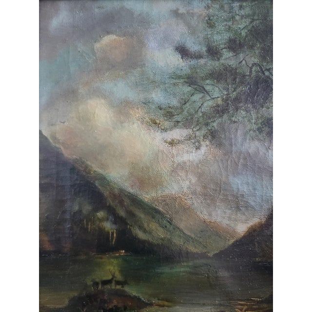 Antique 19th Century Oil Painting Moody Woodland Landscape With Deer For Sale In Los Angeles - Image 6 of 15