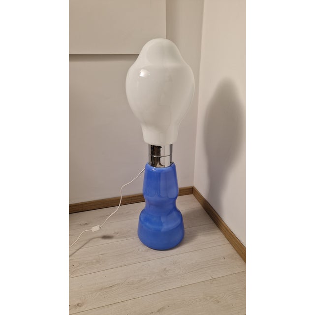 Floor Lamp with Blue Blown Glass Base and White Opaline Glass Upper Diffuser, Murano, 1990s For Sale - Image 12 of 15