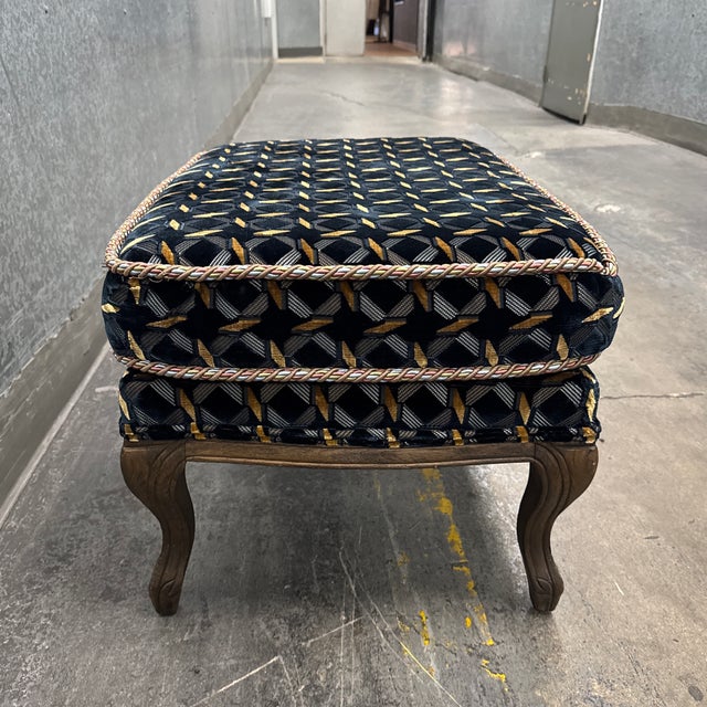 Late 20th Century Traditional Geometric Velvet Ottoman, Vintage For Sale - Image 5 of 12