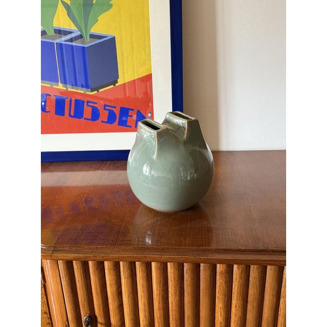 Blue Mid-Century Modern Green Spherical Ceramic Vase from Franco Bucci, Italy, 1970s For Sale - Image 8 of 14