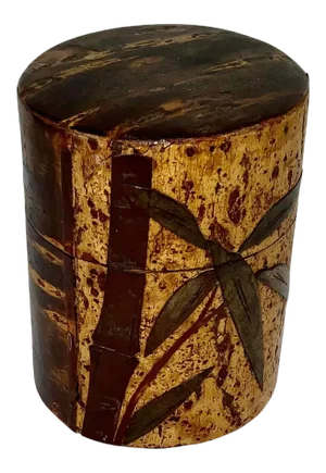Vintage Japanese Carved Tree Bark Covered Tea Tin Box