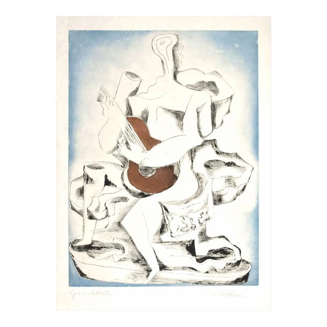Guitar Player - Original Etching by Ossip Zadkine - 1962 1962 For Sale