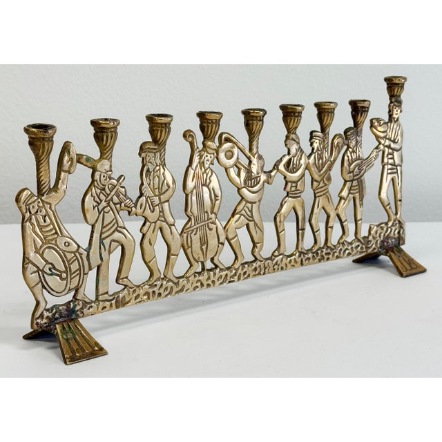 Figurative Vintage Brass Musician Menorah For Sale - Image 3 of 6