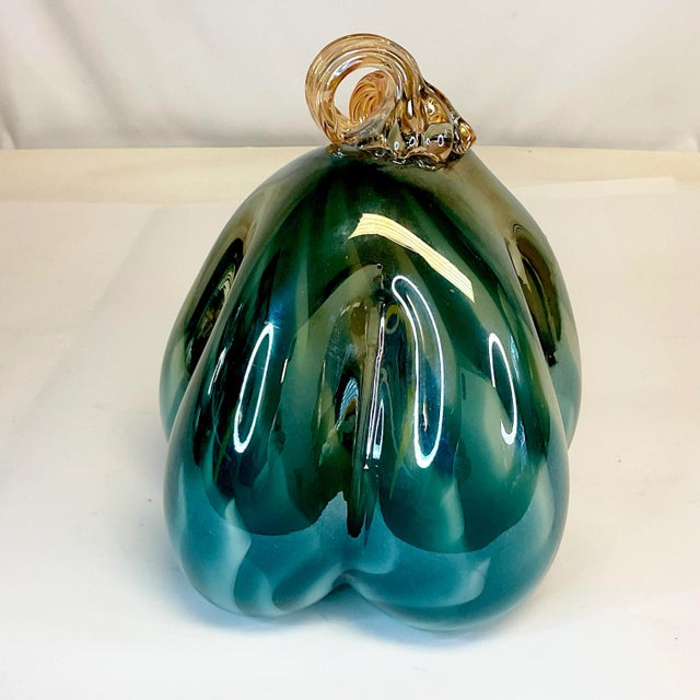 1990s Vintage Hollywood Regency Italian Venetian Glass Pumpkin For Sale - Image 9 of 11