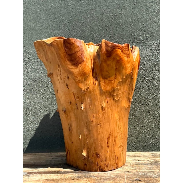 Contemporary Vintage Monumental Carved Wood Vase For Sale - Image 3 of 12