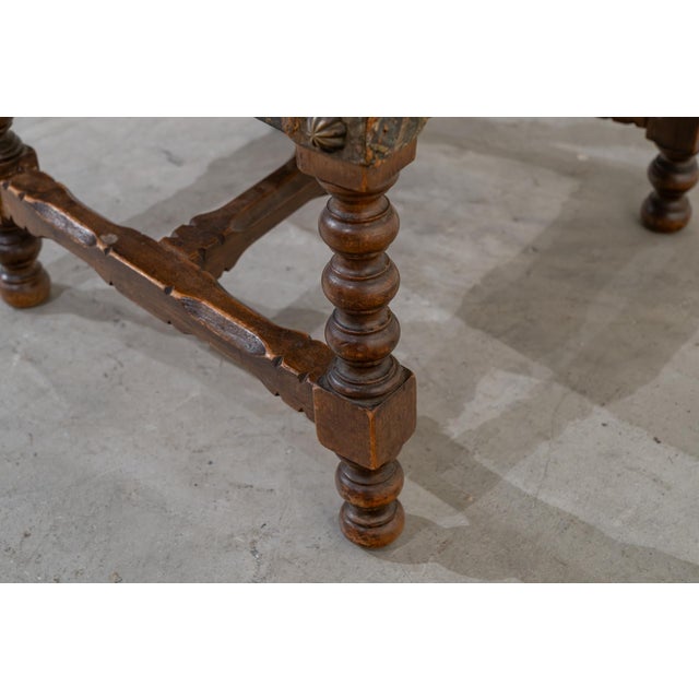 Small Antique 19th Century Walnut Dais Chair with Embossed Leather Upholstery, Spain For Sale - Image 11 of 13