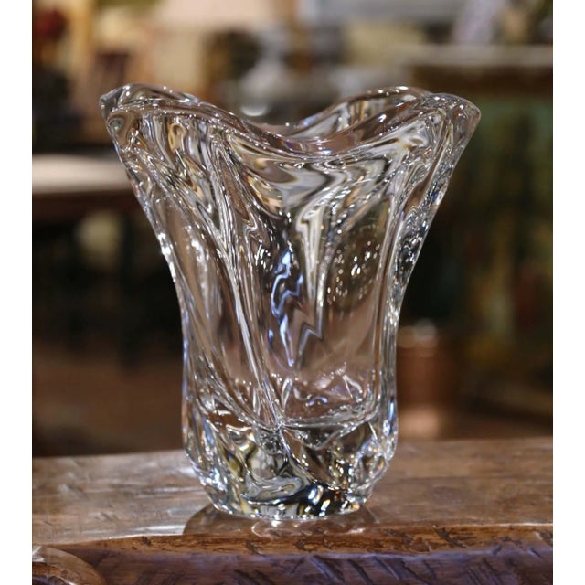Art Deco Mid-Century French Blown Clear Crystal Vase For Sale - Image 3 of 6