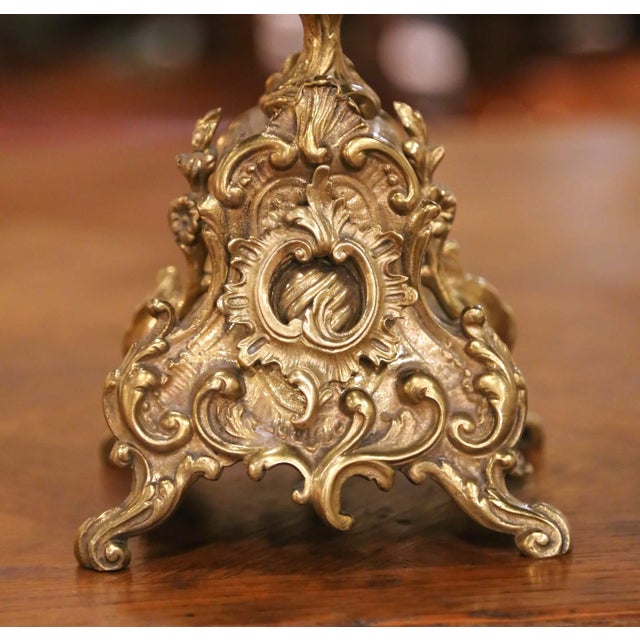 Pair of 19th Century French Louis XV Rococo Bronze Dore Five-Light Candelabras For Sale In Dallas - Image 6 of 12
