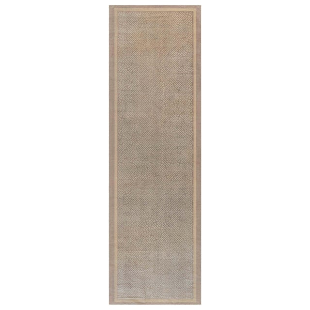 Doris Leslie Blau Antique Chinese Wool Runner in Beige and Brown For Sale