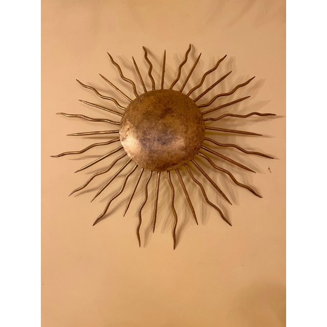 Spanish Solar Crown Sunburst Wall Light in Gilt Metal, 1950s For Sale - Image 4 of 10