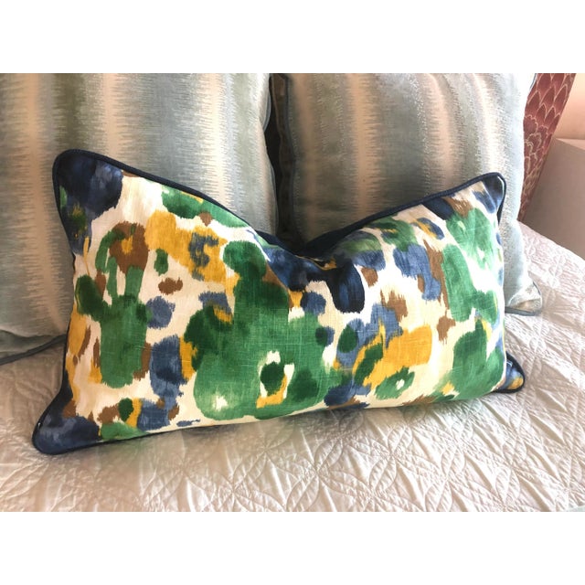 2020s Robert Allen Abstract Navy Blue Green Yellow Linen & Perennials Canvas Cover For Sale - Image 5 of 5