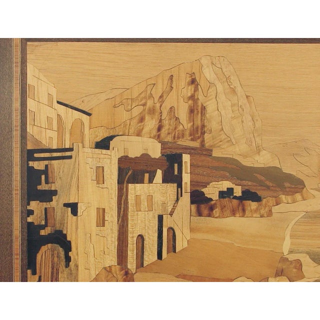 Vintage Marquetry Depiction of the Mediterranean Seaside with Fishing Boats For Sale - Image 4 of 6