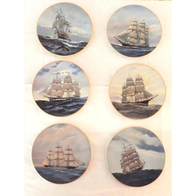 Golden Age of Sail Clipper Ship Plates Set of 6, Charles Lundgren, 1980s Porcelain For Sale - Image 11 of 11