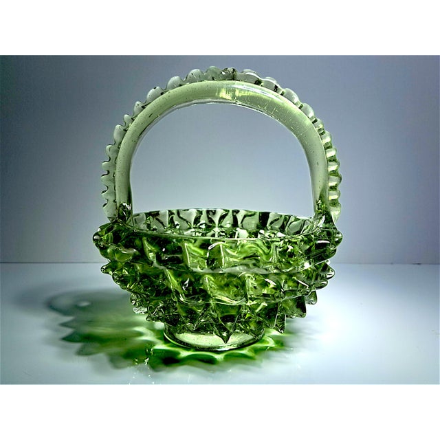 Glass Green Rostrato Murano Glass Basket attributed to Ercole Barovier for Barovier & Toso, 1950s For Sale - Image 7 of 10