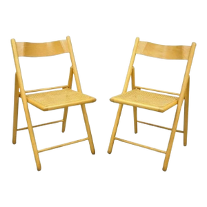 Vintage Habitat England Style Mid Century Modern Bentwood & Cane Folding Chairs - Pair