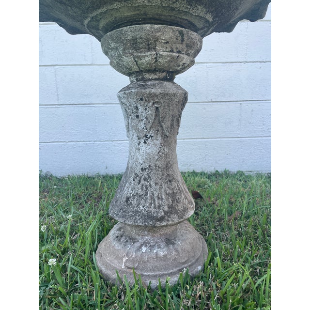 Antique English Estate Style Scalloped Cast Stone Birdbath - 2 Piece - Asheville Nc Estate Rescue For Sale In Mobile - Image 6 of 8