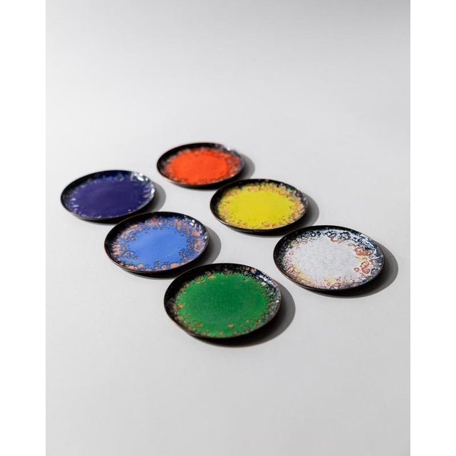 Metal Vintage Enamel Coasters, 1960s, Set of 6 For Sale - Image 7 of 11