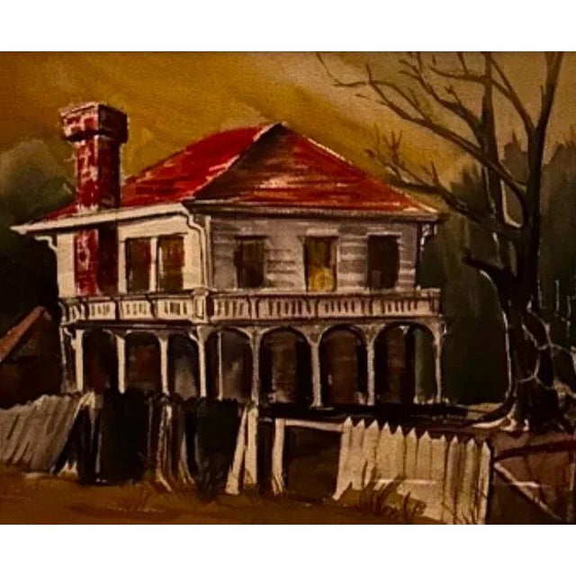 Late 20th Century Vintage Watercolor of Southern Mansion in Disrepair Artist Unknown For Sale - Image 5 of 5