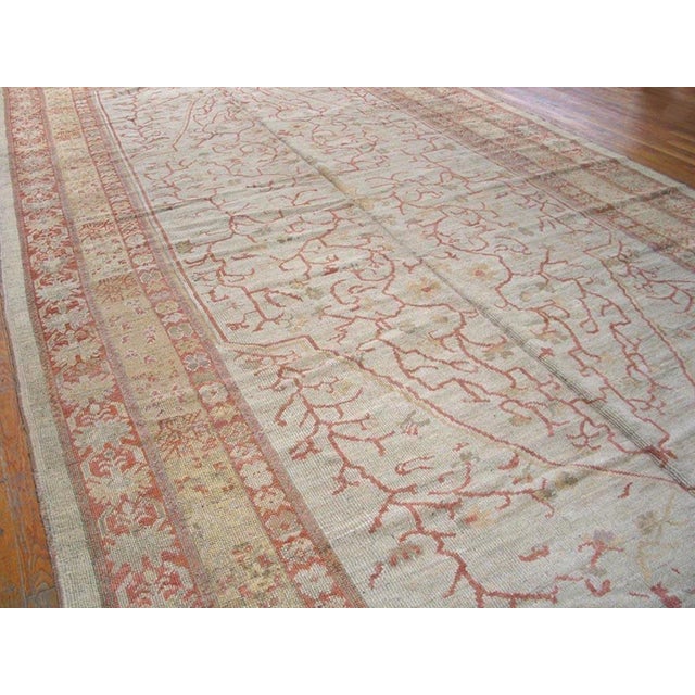 Remarkable Ivory Color With Angular Floral Design Antique Oushak Ghiordes Rug For Sale - Image 4 of 5