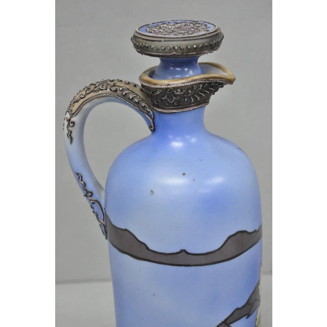 Antique Nippon Hand Painted Blue Halloween Pattern Porcelain Wine Jug W/ Cork For Sale - Image 12 of 18