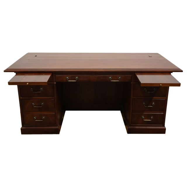 Kimball Late 20th Century Kimball Furniture Solid Cherry Traditional Style 72" Executive Office Desk For Sale - Image 4 of 13