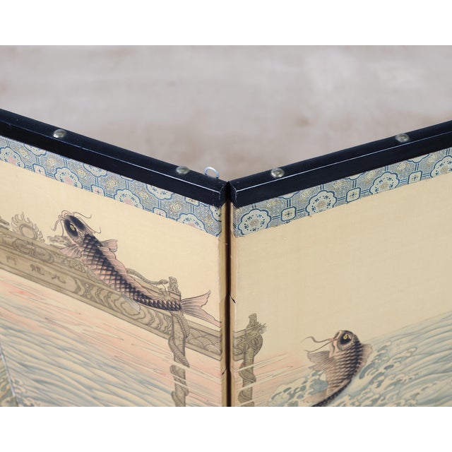 Asian Showa Four Panel Screen Jumping Koi at the Dragon Gate For Sale - Image 12 of 18