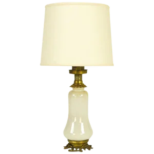 Crackle Glazed White Ceramic & Brass Regency Table Lamp.