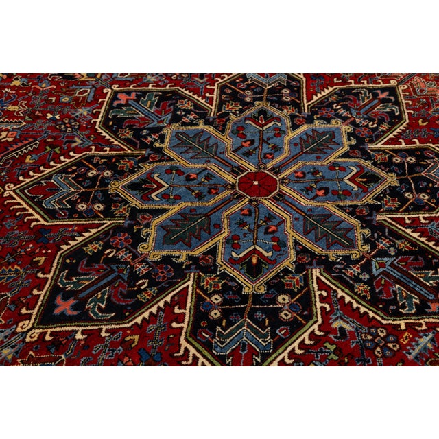 Red 10x18 Antique Persian Heriz Red Rug – Oversized Hand-Knotted Wool Masterpiece For Sale - Image 8 of 11