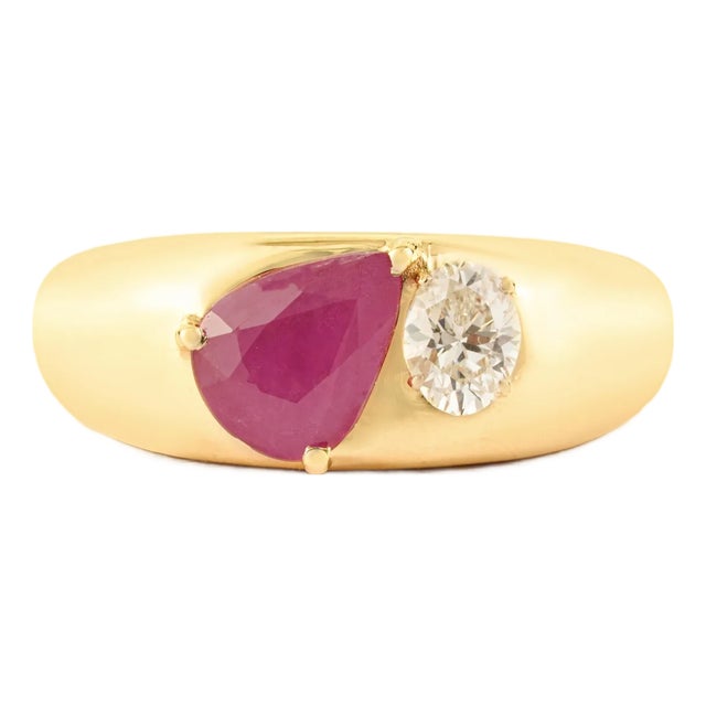 Bombe Style 1.20ct Ruby and Diamond Toi Et Moi 14k Gold Ring Size 5 For Sale