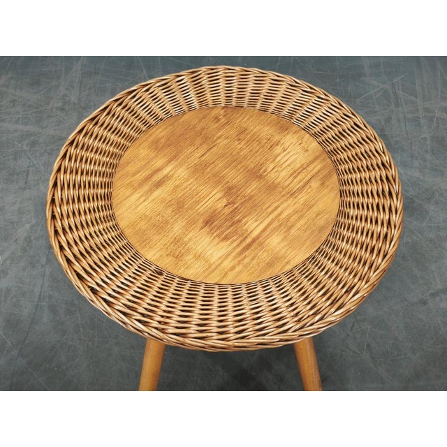 Rattan and Beech Side Table from Jan Kalous, Czechoslovakia, 1970s For Sale - Image 4 of 10