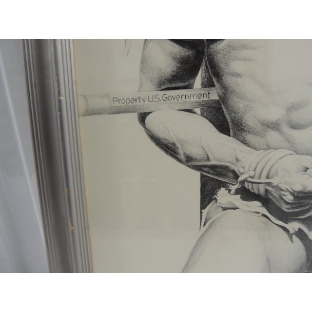 Vintage Pencil and Charcoal Drawing Lithograph Style Framed Poster of a Male. 199/376 Signed: Jazz Clear glass, wood...